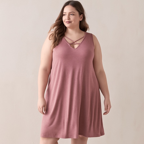 Pink Rose NEW Vintage Mauve Pink Sleeveless Strappy Neck Midi Dress Size 0X - Picture 1 of 6